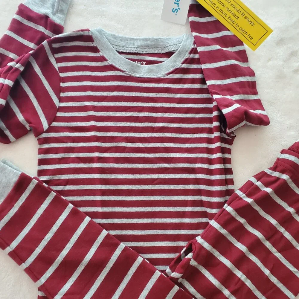 NEW Kids Carters Pajamas Set Red Stripe Long Sleeve Pants‎ Size 5 Boys Girls